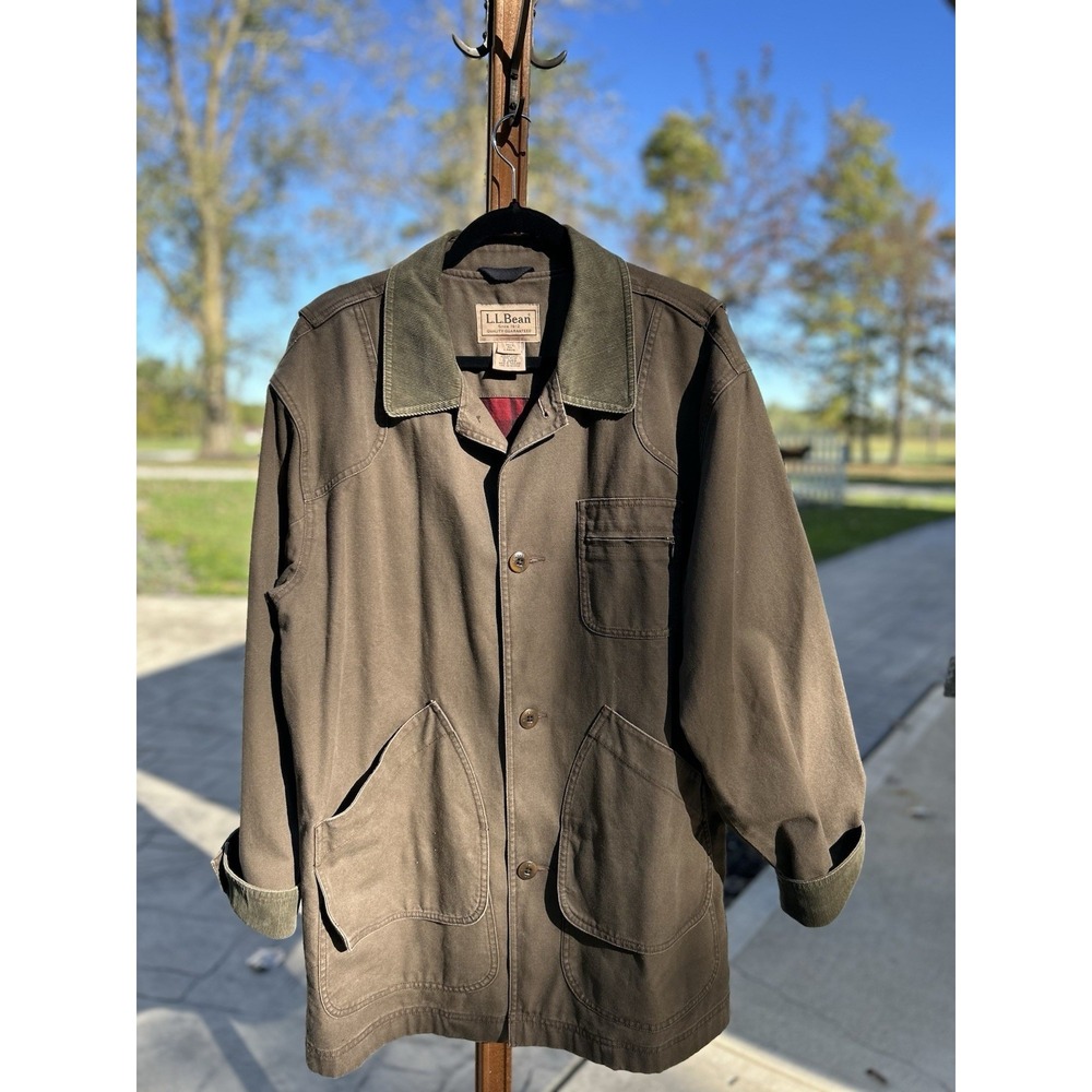 L.L. Bean Canvas Barn Chore Jacket Olive Green Corduroy Collar Flannel Lined - Picture 11 of 11